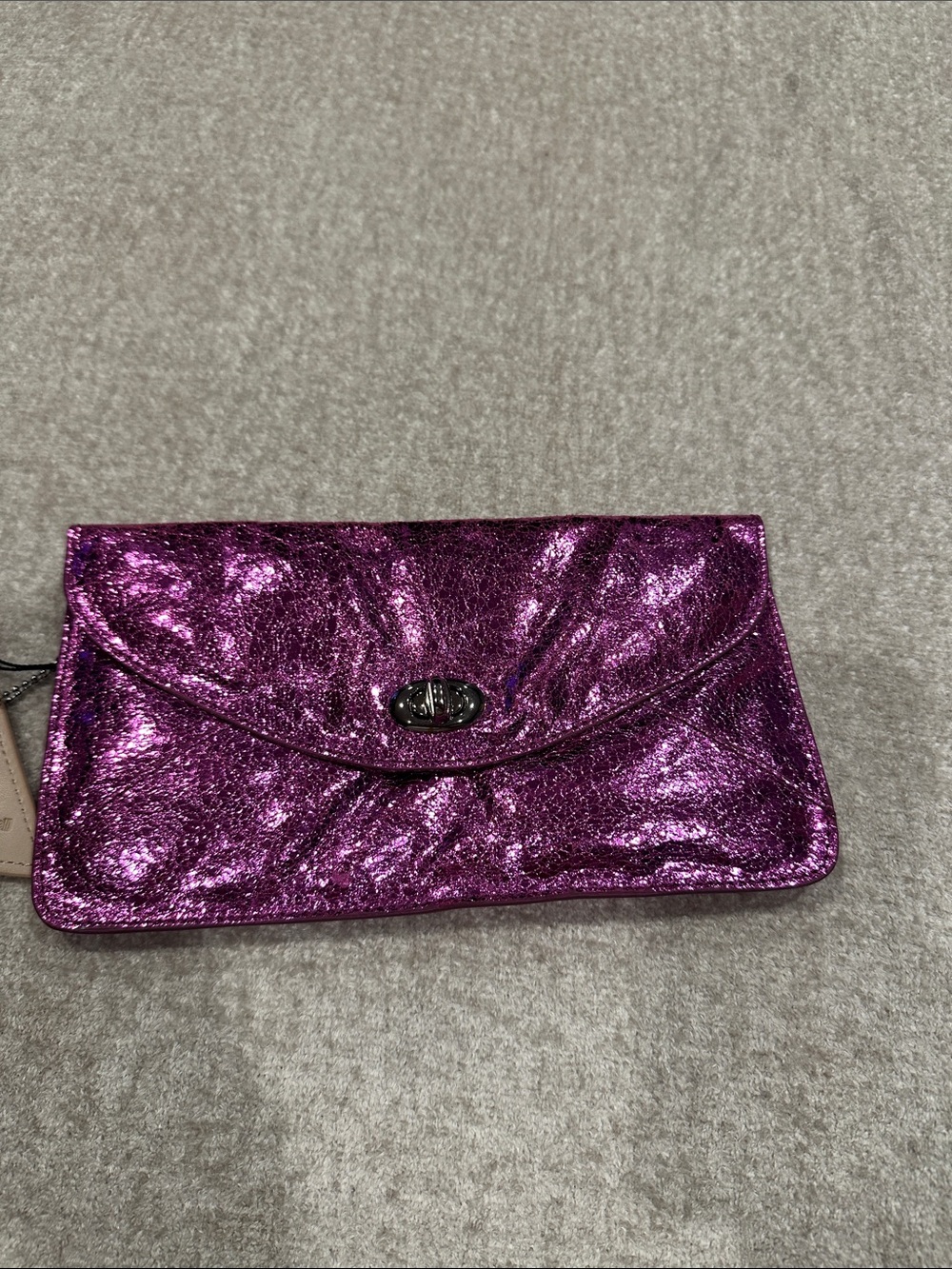100% vegan Sorial Metallic hot pink Envelope Clutch
